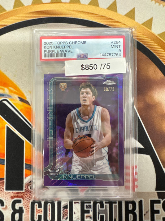 2025-26 Topps Chrome NBA Kon Knueppel Rookie Purple Wave Refractor /75 PSA 9