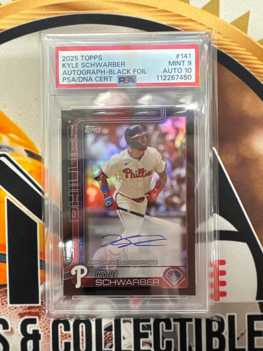 2025 Topps MLB Kyle Schwarber Black Foil Autograph /10 PSA 9 Auto 10