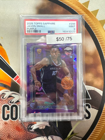 2025 Topps Chrome NBA Sapphire Javon Small Rookie Purple Refractor /75 PSA 9