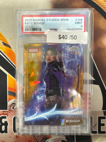 2025 Topps Chrome Marvel Studios Sapphire Kate Bishop Gold Refractor /50 PSA 9