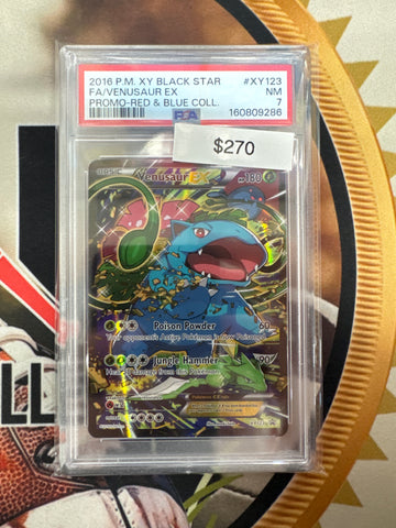 2016 Pokemon XY Black Star Full Art Venusaur Ex Promo XY123 Red & Blue Collection PSA 7