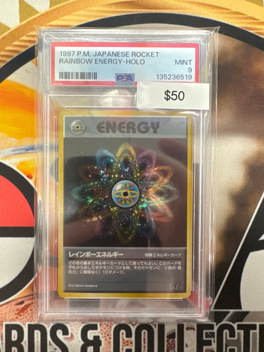 Pokémon Japanese Rainbow Energy Holo Rocket Gang PSA 9