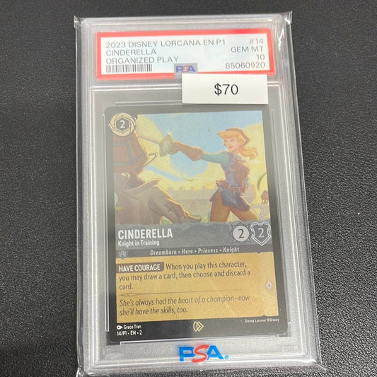 2023 Disney Lorcana Cinderella Knight In Training Organized Play PSA 10