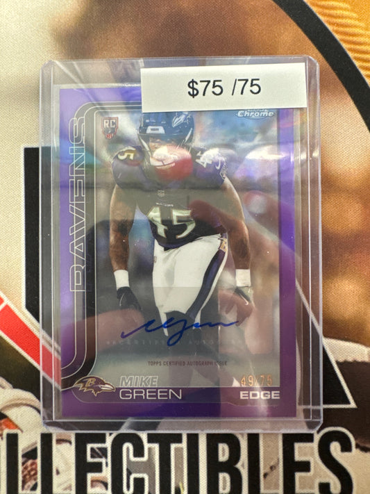 2025 Topps Chrome NFL Mike Green Rookies Autograph Variation Purple Refractor /75