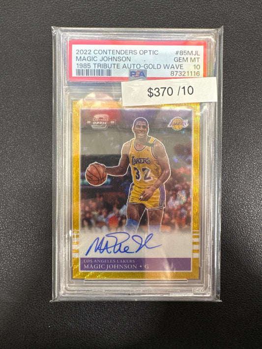 2022 Panini Contenders Optic Magic Johnson 1985 Tribute Auto Gold Wave /10 PSA 10