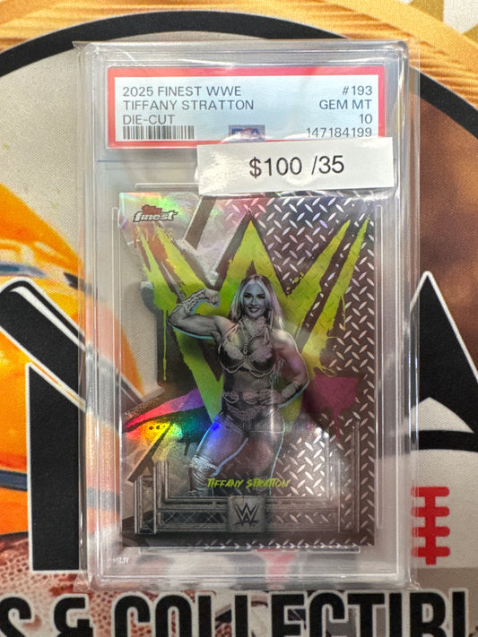 2025 Topps Finest WWE Tiffany Stratton Die-Cut /35 PSA 10