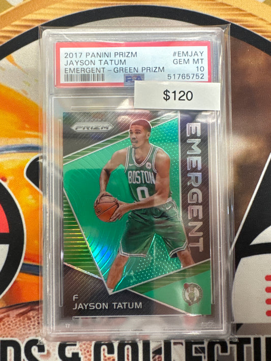 2017 Panini Prizm NBA Jayson Tatum Rookie Emergent Green Prizm PSA 10