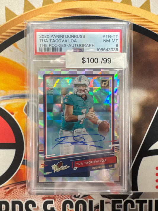 2020 Panini Donruss NFL Tua Tagovailoa The Rookies Autograph /99 PSA 8