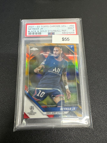 2021-22 Topps Chrome Neymar Jr black & gold starball /30 PSA 9