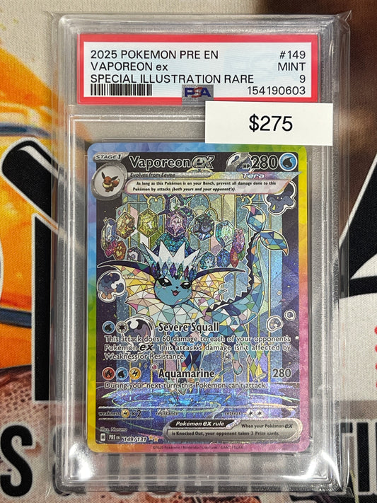 Pokémon Vaporeon ex Special Illustration Rare Prismatic Evolution 149/131 PSA 9