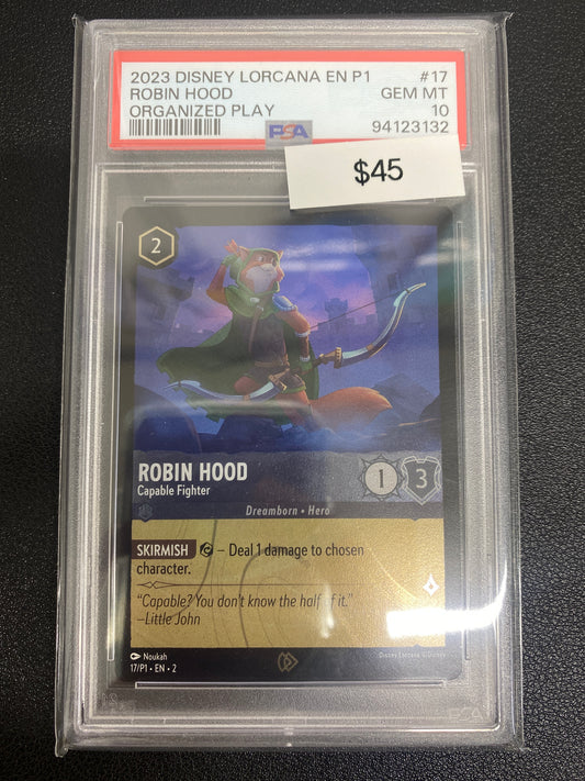 Disney Lorcana P1 Organized Play Robin Hood PSA 10