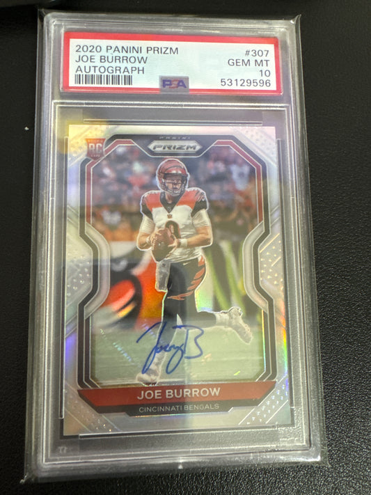 2020 NFL Prizm Joe Burrow Silver Rookie Auto PSA 10