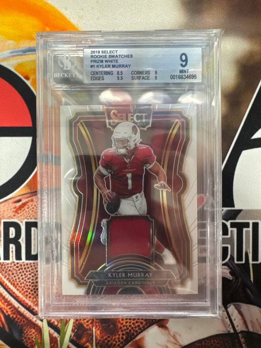 2019 Panini Select NFL Kyler Murray Rookie Swatches White Prizm /75 BGS 9