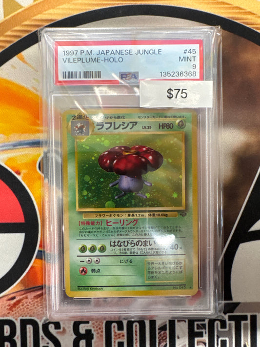 1997 Pokemon Japanese Vileplume Jungle Holo No. 045 PSA 9