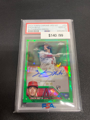 2023 Topps Chrome Update Series Zach Neto Autograph Green /99 PSA 10