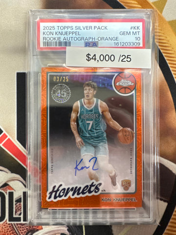 2025 Topps Silver Pack Basketball Kon Knueppel Rookie Autograph Orange Refractor /25 PSA 10