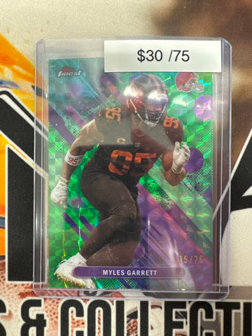 2025 Topps Finest NFL Myles Garrett Common Green Geometric Refractor /75