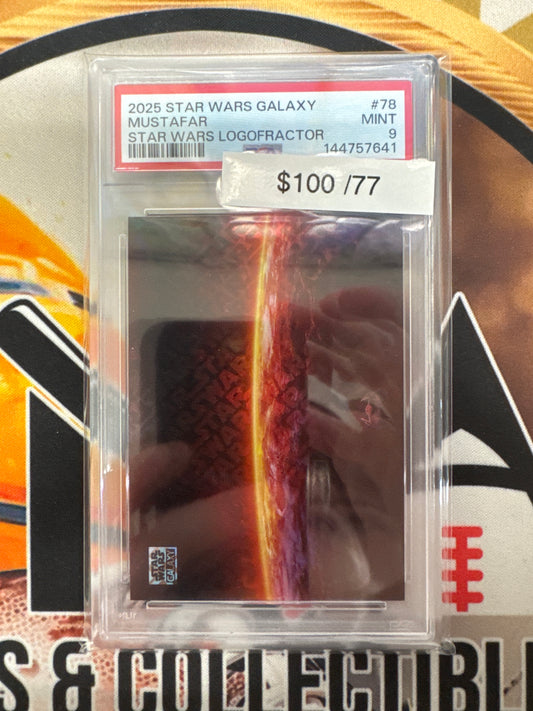2025 Topps Star Wars Galaxy Mustafar Star Wars Logofractor /77 PSA 9