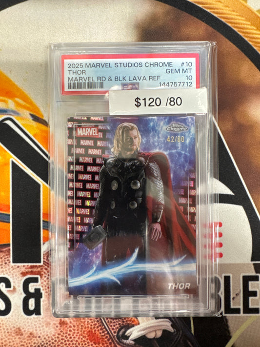 2025 Topps Marvel Studios Chrome Thor Mavel Red & Black Lava Refractor /80 PSA 10