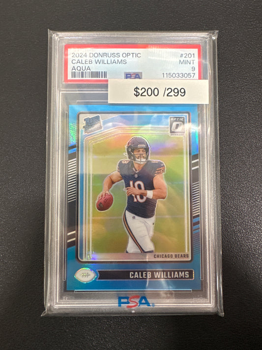 2024 Panini Donruss Optic NFL Caleb Williams Rated Rookie Aqua /299 PSA 9