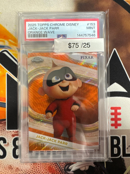 2025 Topps Chrome Disney Jack-Jack Parr Orange Wave Refractor /25 PSA 9