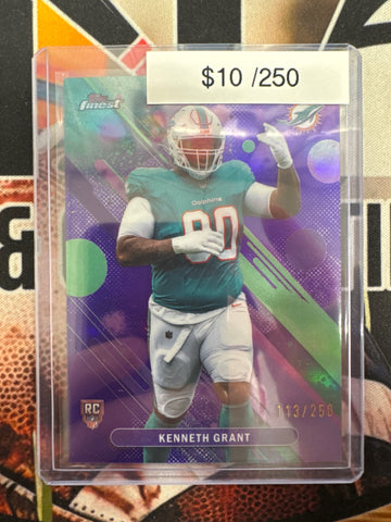 2025 Topps Finest NFL Kenneth Grant Rookie Common Purple Refractor /250