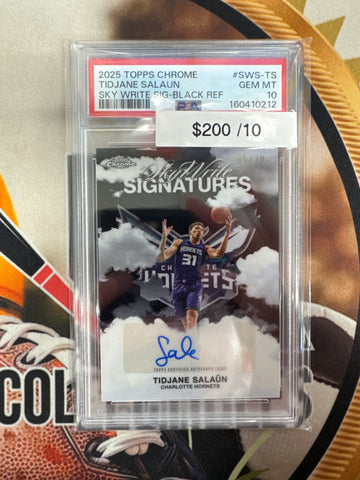 2025 Topps Chrome NBA Sapphire Tidjane Salaun Sky Write Signatures Black Refractor /10 PSA 10