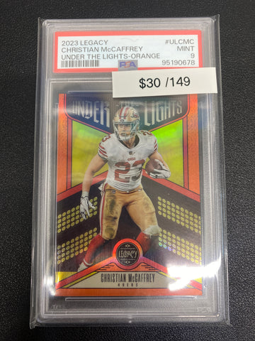 2023 Legacy Christian McCaffrey Under The Lights Orange /149 PSA 9