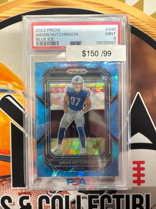 2022 Panini Prizm NFL Aidan Hutchinson Rookie Blue Ice /99 PSA 9