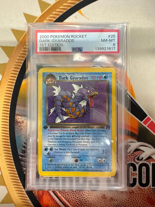2000 Pokemon Team Rocket Dark Gyarados 25/82 1st Edition PSA 8