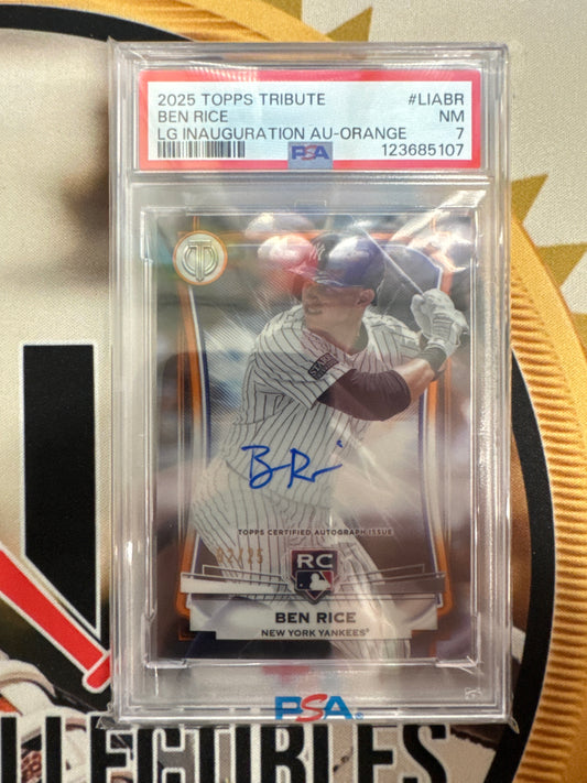 2025 Topps Tribute Ben Rice League Inauguration Autograph Orange /25 PSA 7