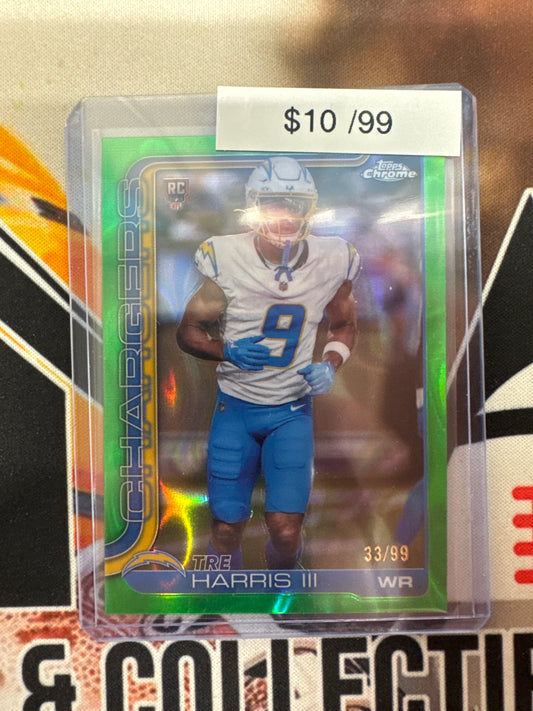 2025 Topps Chrome NFL Tre Harris III Rookie Green Raywave Refractor /99