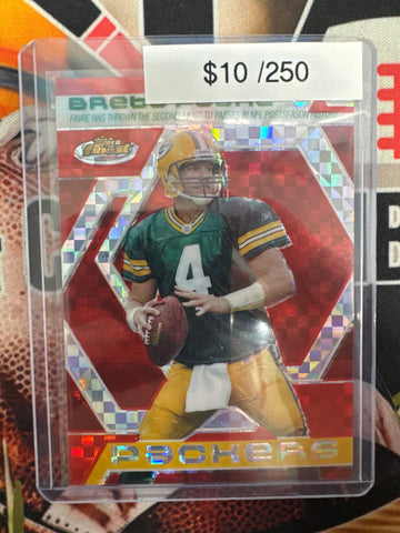 2006 Topps Finest NFL Brett Farve Farve Has Thrown The Second-Most TD Passes In NFL Postseason History Red XFractor Refractor /250