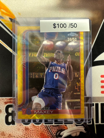 2025-26 Topps Chrome NBA Tyrese Maxey Gold Shimmer Refractor /50