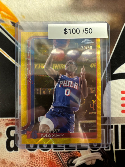 2025-26 Topps Chrome NBA Tyrese Maxey Gold Shimmer Refractor /50