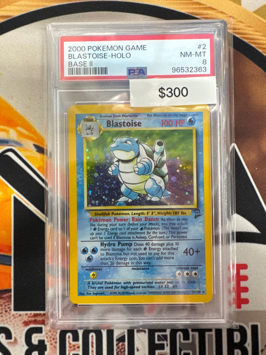 2000 Pokemon Game Blastoise 2/130 Holo Base Set Two PSA 8