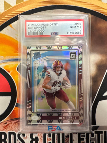 2024 Panini Donruss Optic NFL Ben Sinnott Rated Rookie Team Logo /32 PSA 10