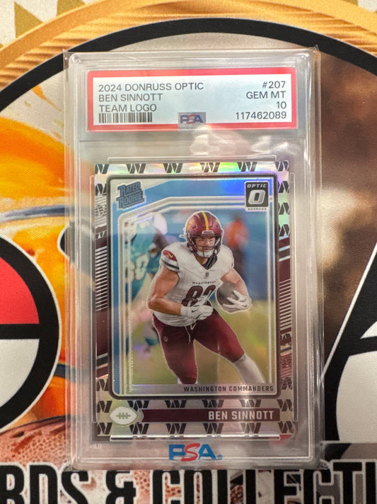2024 Panini Donruss Optic NFL Ben Sinnott Rated Rookie Team Logo /32 PSA 10