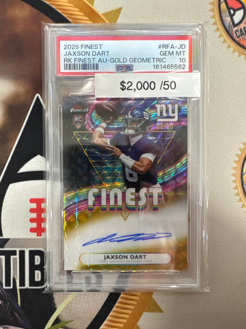 2025 Topps Finest NFL Jaxson Dart Rookie Finest Autograph Gold Geometric Refractor /50 PSA 10