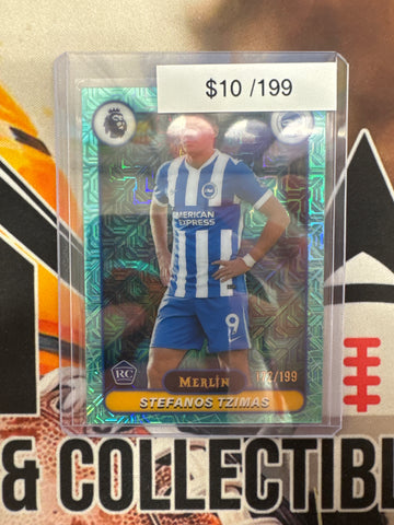 2026 Topps Merlin English Premier League Stefanos Tzimas Rookie Aqua Mojo Refractor /199