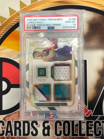 2020 Panini National Treasures LaMelo Ball Rookie Triple Materials Prime /25 PSA 10