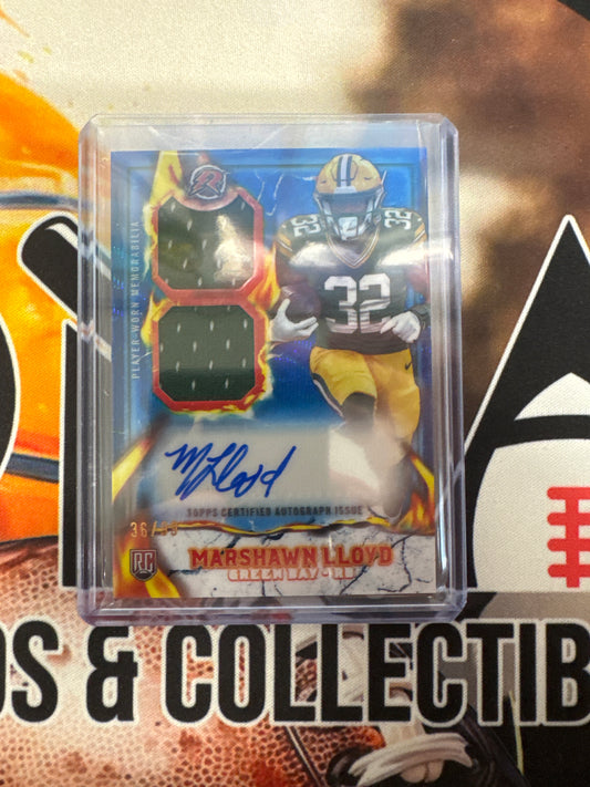 2025 Topps Resurgence Football Marshawn Lloyd Rookie Dual Patch Blue Hyper /99