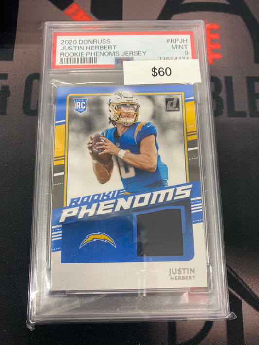 2020 NFL Donruss Justin Herbert Rookie Phenoms Patch PSA 9
