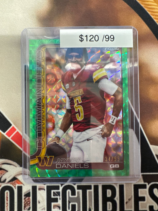 2025 Topps Chrome NFL Jayden Daniels Image Variation Green Geometric Refractor /99