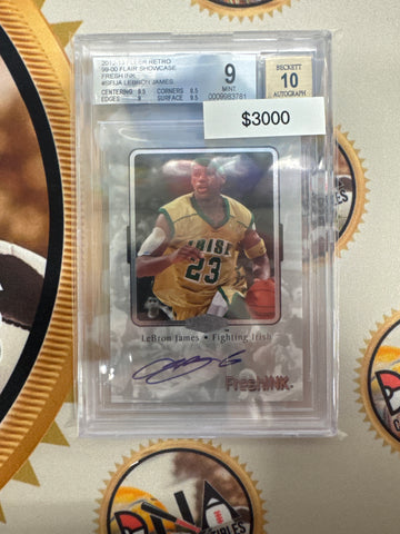 2012-14 Fleer Retro NBA LeBron James 99-00 Flair Showcase Fresh Ink Autograph BGS 9 Auto 10