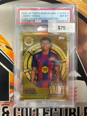 2025-26 Topps Barcelona Collectors Tin Lamine Yamal Gold Vault Limited Edition PSA 8