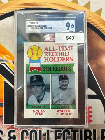 1979 Topps MLB Nolan Ryan & Walter Johnson All-Time Record Holder Strikeouts SGC 9