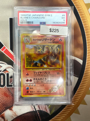 1999 Pokémon Japanese Gym 2 Blaine’s Charizard Holo No. 006 PSA 5