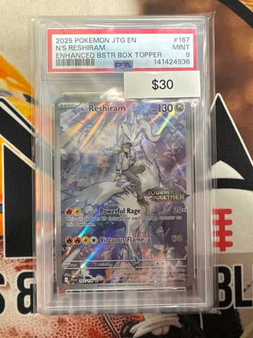 Pokemon N’s Reshiram 167/159 Stamped Promo Enhanced Booster Box Topper PSA 9