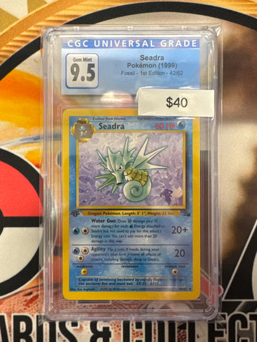 1999 Pokémon Seadra Fossil 42/62 1st Edition CGC 9.5